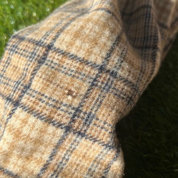 Vintage 70s 80s Beige Coat Wool Mix Plaid Shoulder Pad Blazer Women's Small - Picture 5 of 7